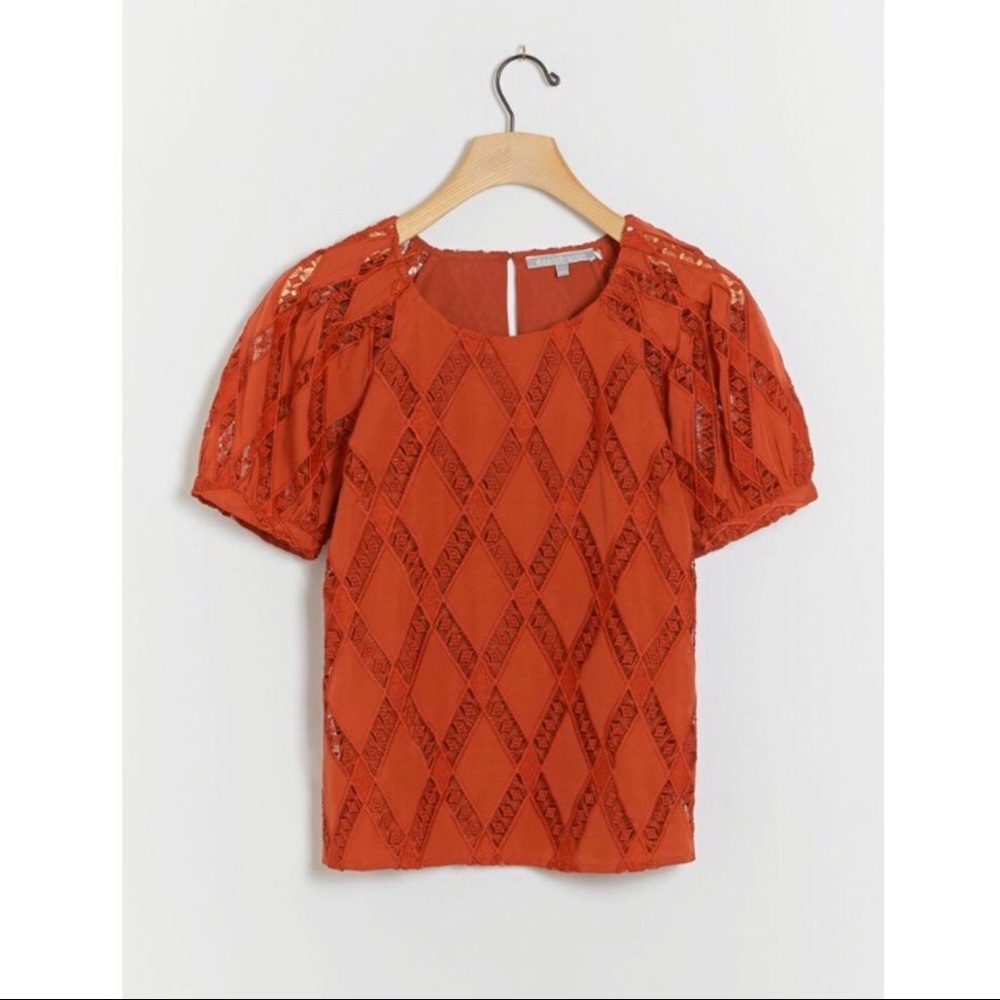 Anthropologie Orange Boxy Puff Sleeve Blouse